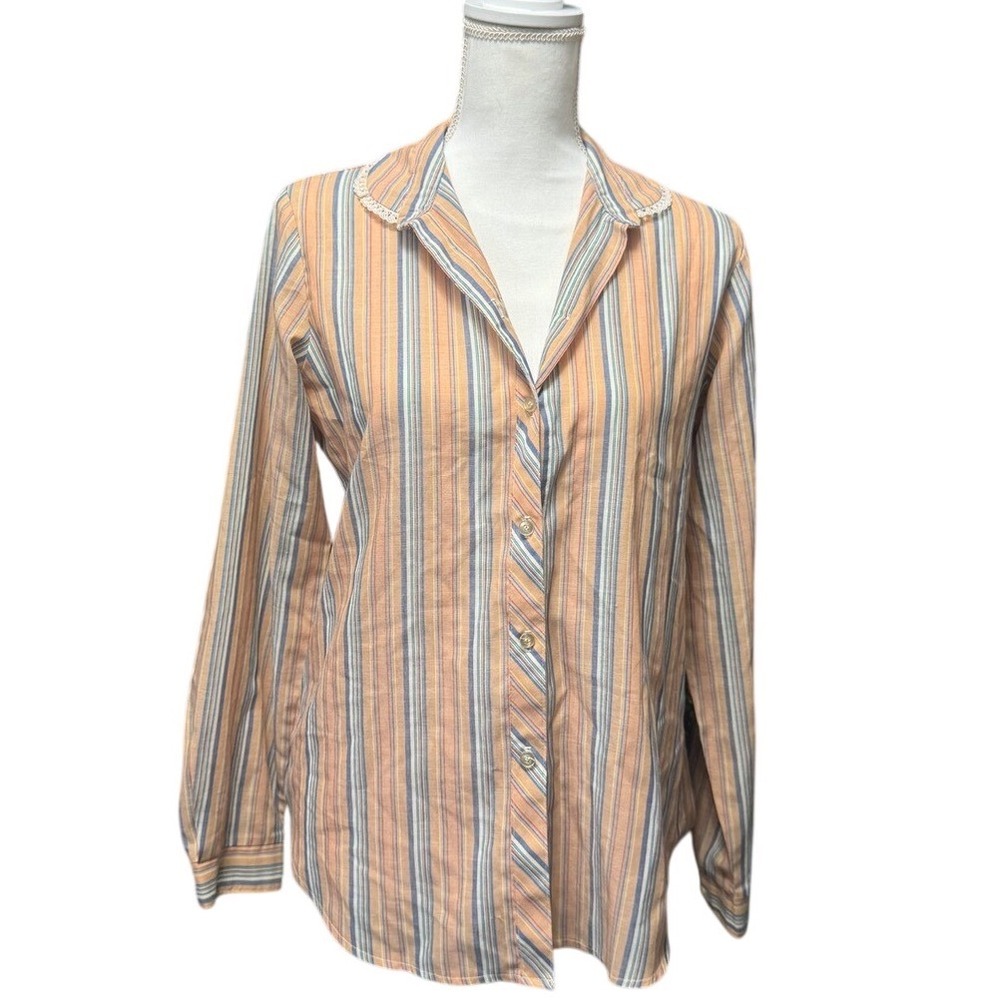 Koret‎ City Blues Striped Button Front Shirt Size M Vintage Grandmacore